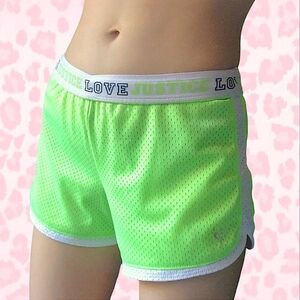Y2K 2000s Scemo Scenecore Girls Justice Neon Green Yellow Athletic Sporty Shorts